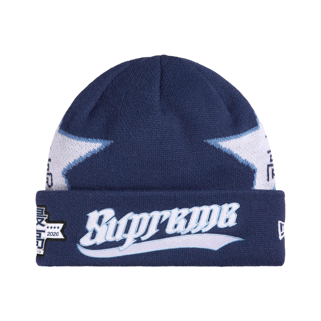 - Supreme New Era Stars Beanie Navy - 26SS