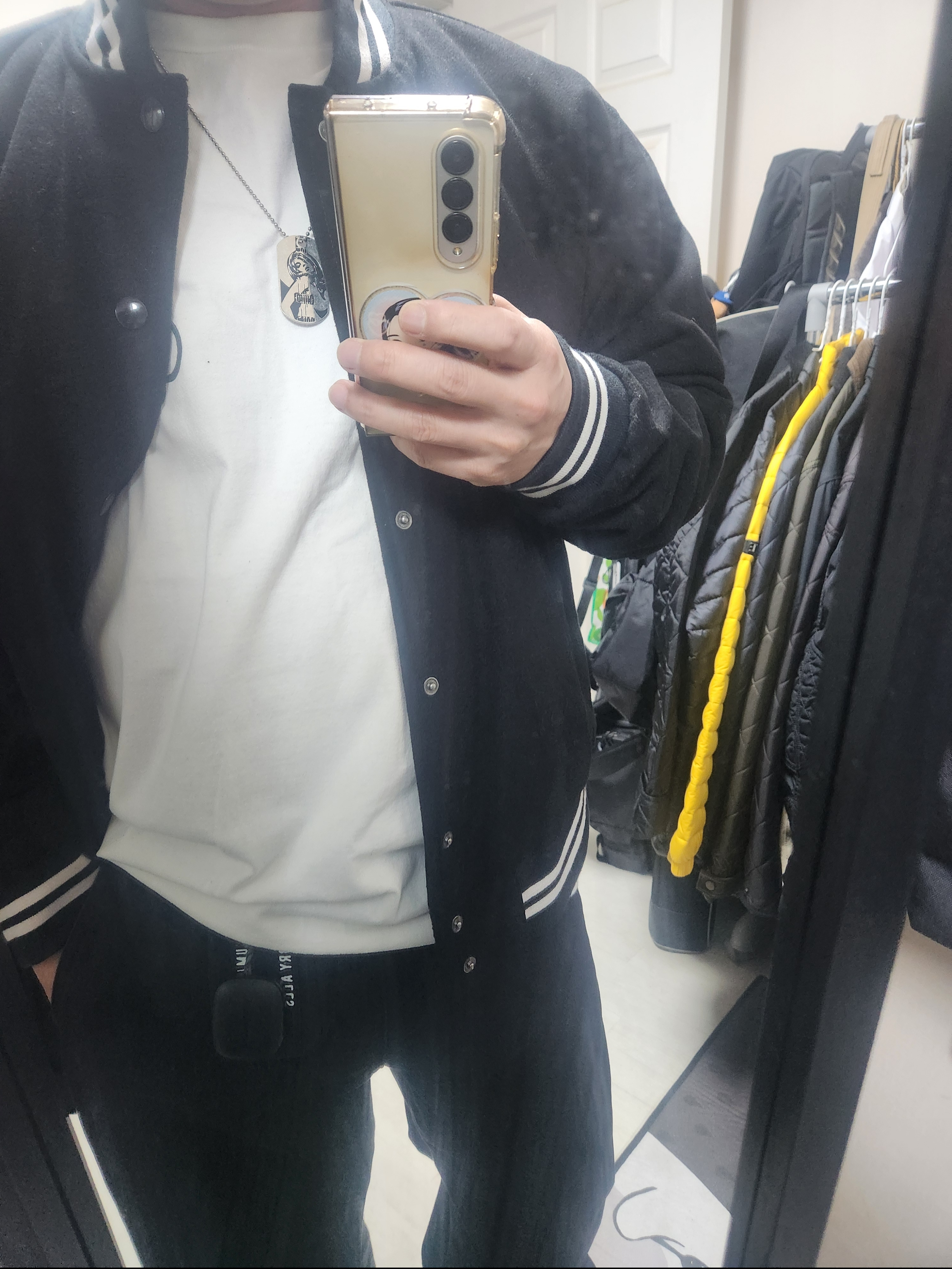 Nike NSW Authentics Varsity Jacket Black - Asia, Hysteric Glamour Guitar Girl Ball Chain Necklace Silver 착용 스타일 - 1