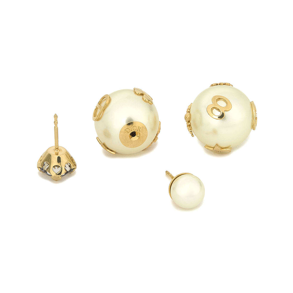 (W) 디올 트리발 이어링 골드 피니쉬 메탈 화이트 레진 펄 A 실버 톤 크리스탈((W) Dior Tribales Earrings Gold Finish Metal White Resin Pearls a Silver Tone Crystal) - 2