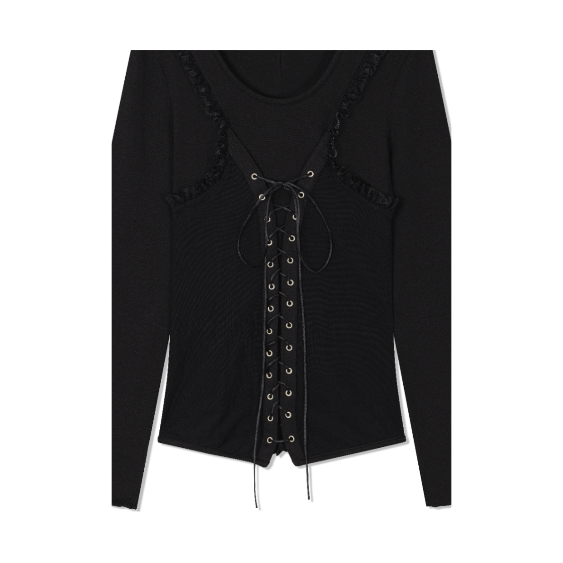 구월십일 에스닉 셔링 레이스 티셔츠 블랙(Guwolsibil Ethnic Shirring Lace Top Black) - 3