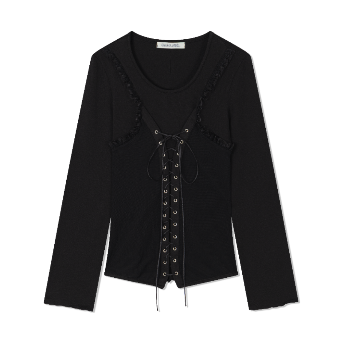 구월십일 에스닉 셔링 레이스 티셔츠 블랙(Guwolsibil Ethnic Shirring Lace Top Black) - 1