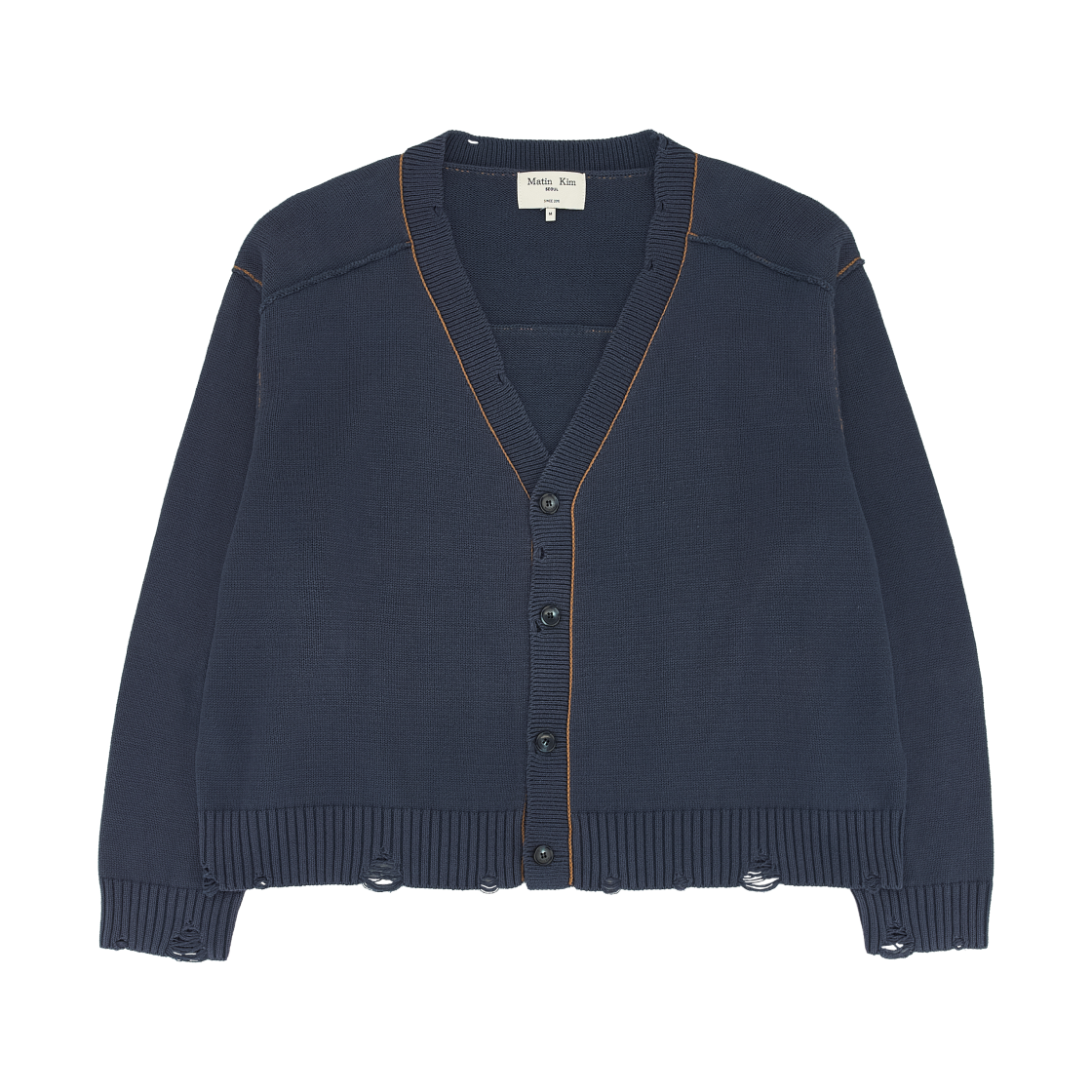 MK2611CD301UMB Matin Kim Back Logo Line Point Knit Cardigan In Smoke Blue