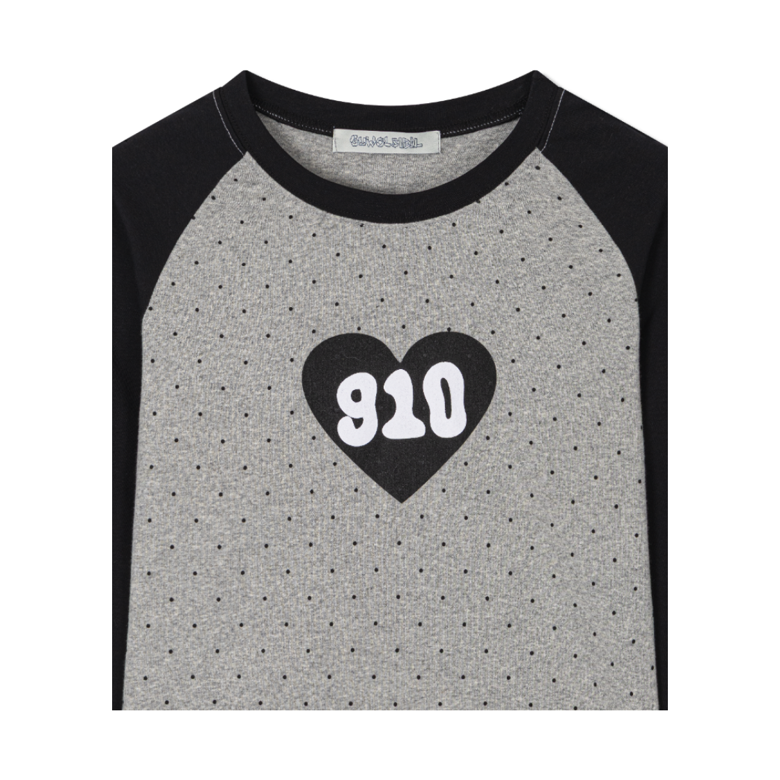 구월십일 도트 라그랑 하트 티셔츠 블랙 그레이(Guwolsibil Dot Raglan Heart Top Black Grey) - 3