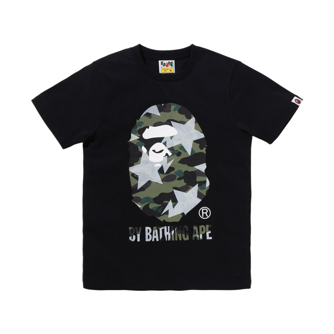 (W) 베이프 스타 오버 프린트 퍼스트 카모 바이 베이싱 에이프 티셔츠 블랙 그린((W) BAPE Sta Over Print 1st Camo By Bathing Ape T-Shirt Black Green)