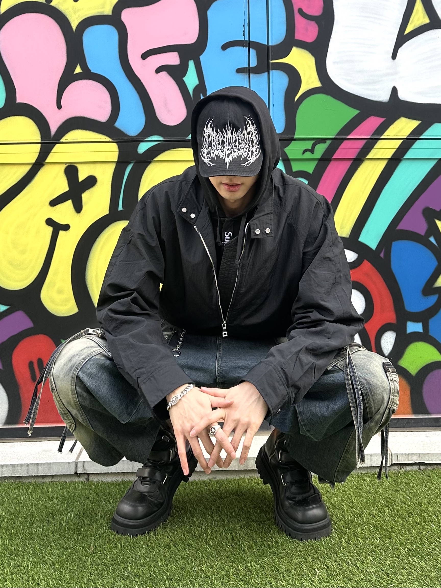 Project G/R Metalic Logo Cap Black 착용 스타일 - 3