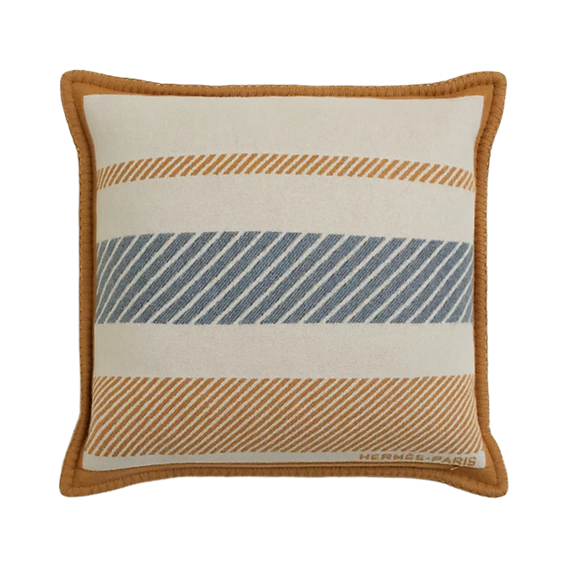 에르메스 슈발 어 라 쿠베르튀르 필로우 자카드 우븐 메리노 울 & 오커 블루(Hermes Cheval A La Couverture Pillow Jacquard Woven Merinos Wool & Ocre Bleu) - 2