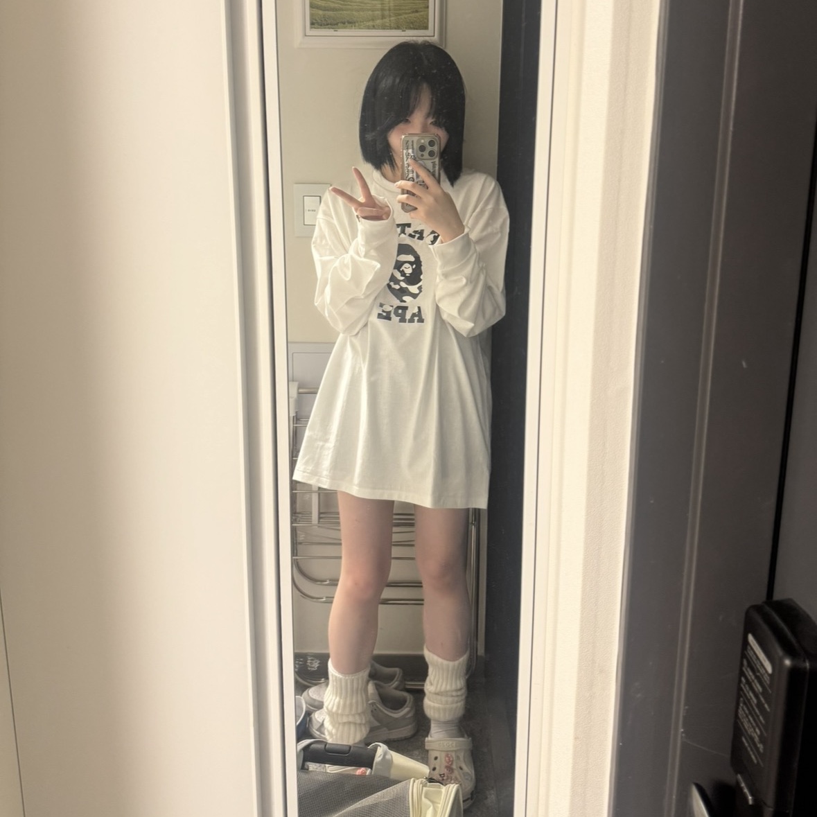 BAPE City Camo College L/S T-Shirt White 착용 스타일