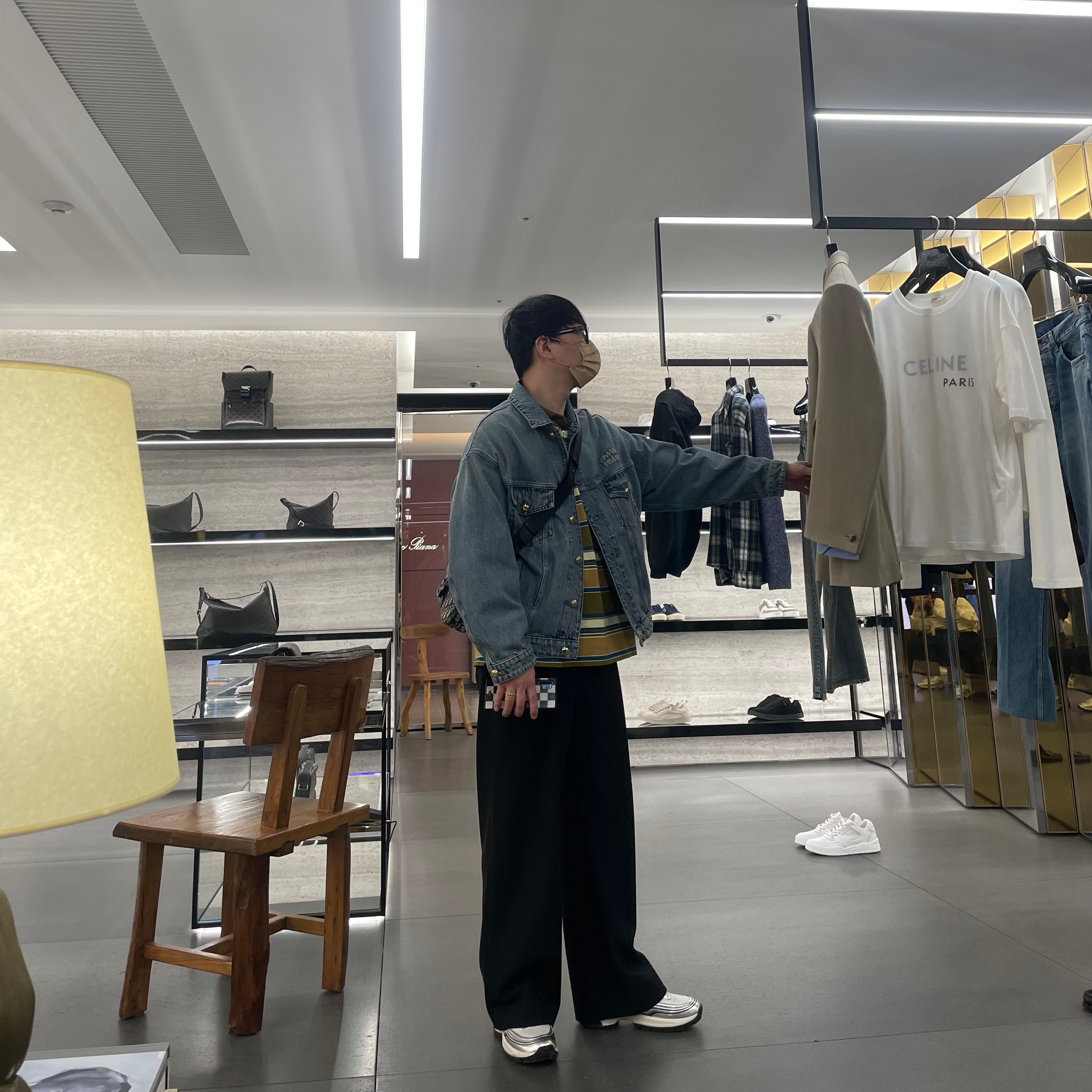 (W) Miu Miu Denim Blouson Jacket Light Blue, (W) Miu Miu Cotton Jersey Polo Shirt Natural Cord 착용 스타일