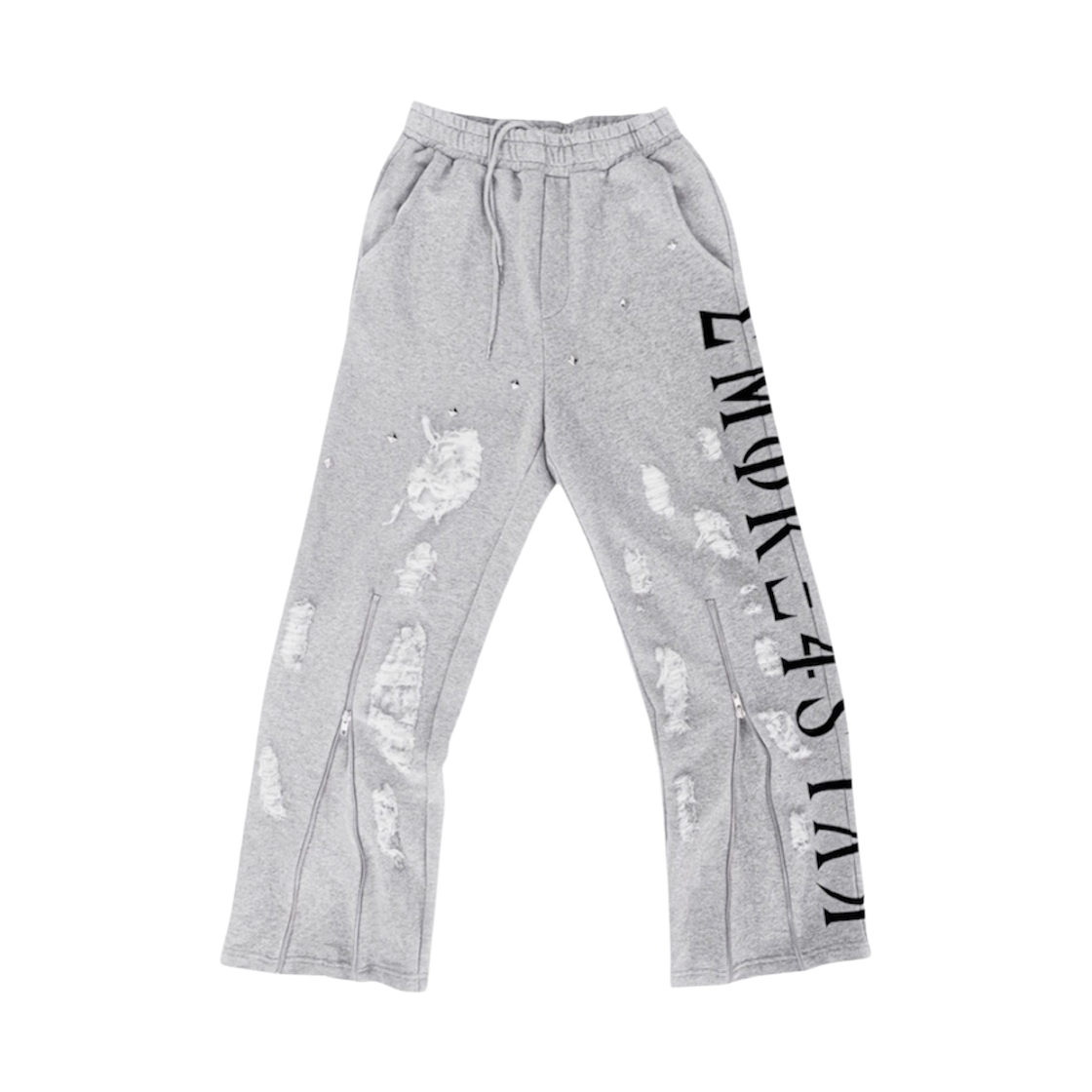 스모크어스타 디스트로이드 버티컬 로고 스웨트팬츠 그레이(Smokeastar Destroyed Vertical Logo Sweatpants Grey)
