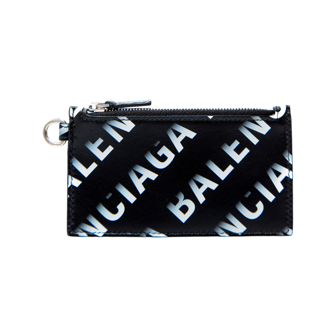 5945481WV031160 Balenciaga Grey Gradient Logo Keyring Strap Card Case Black