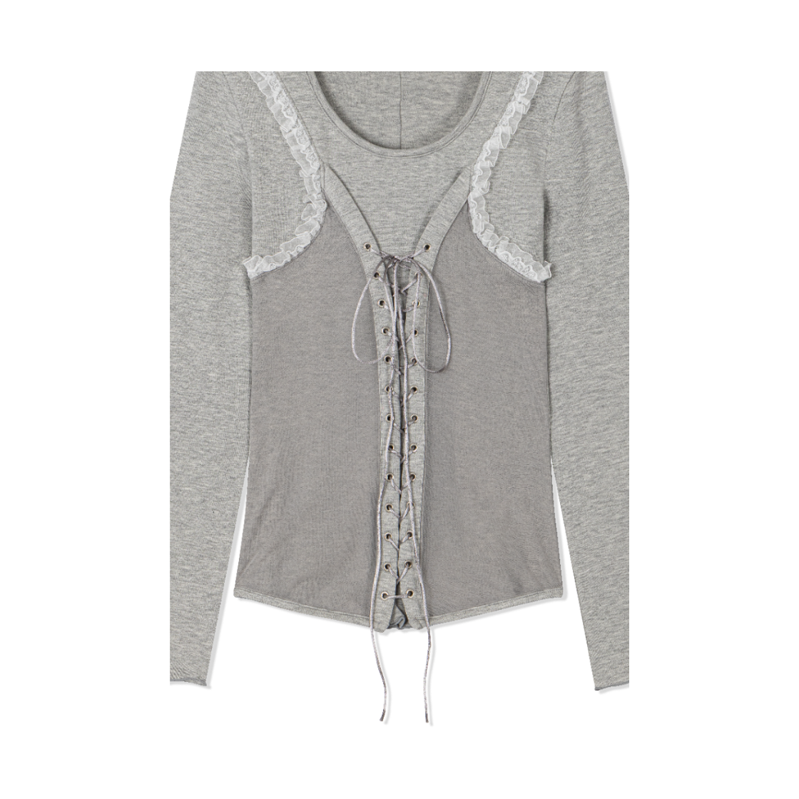 구월십일 에스닉 셔링 레이스 티셔츠 멜란지 그레이(Guwolsibil Ethnic Shirring Lace Top Melange Grey) - 3