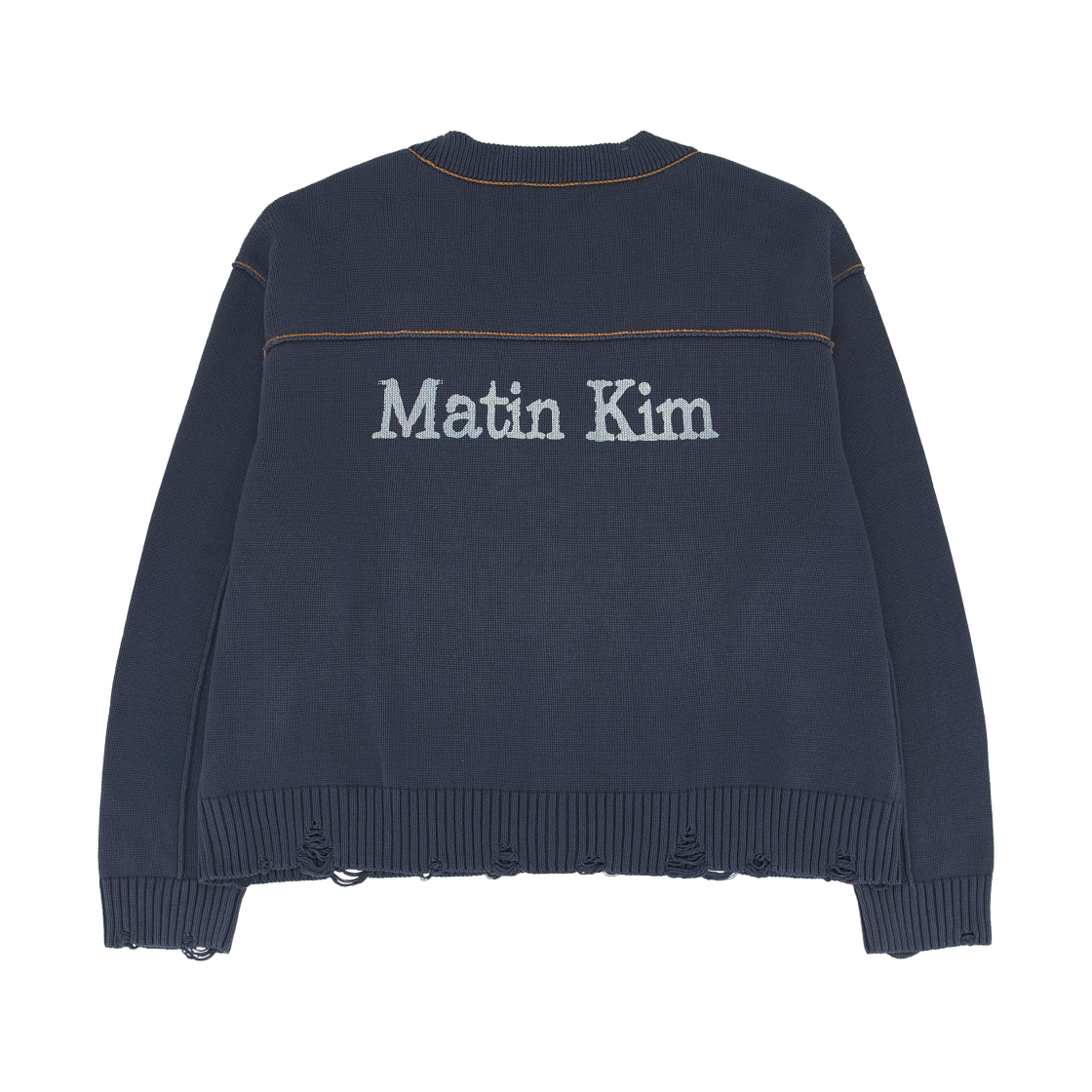 마뗑킴 백 로고 라인 포인트 니트 가디건 스모크 블루(Matin Kim Back Logo Line Point Knit Cardigan In Smoke Blue) - 2