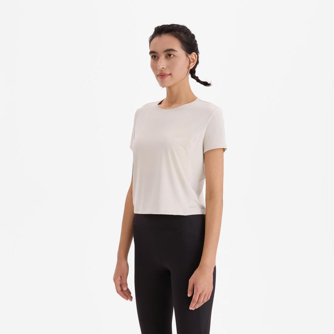 데카트론 여성 러닝 크롭 반팔 티 런 드라이 500 린넨 베이지(DECATHLON Women's Running Crop Short-Sleeved T-Shirt Run Dry 500 Linen Beige) - 3