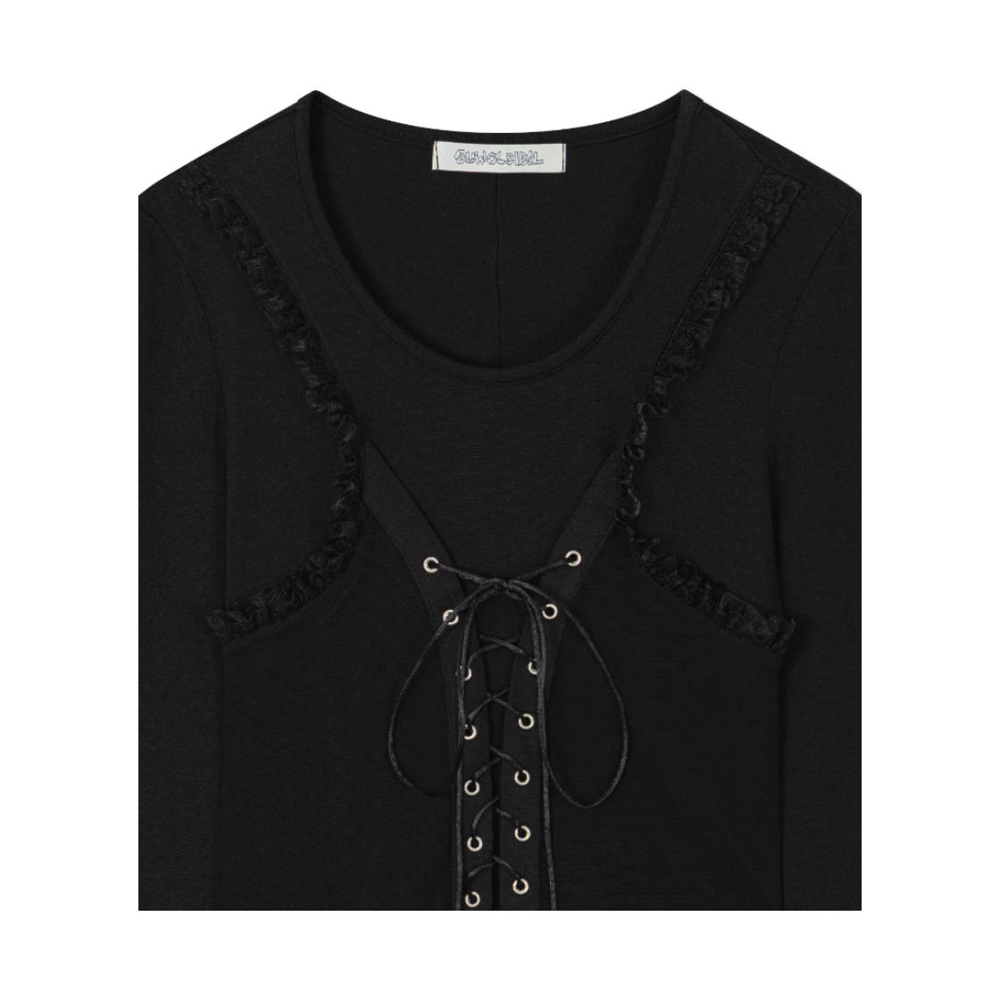 구월십일 에스닉 셔링 레이스 티셔츠 블랙(Guwolsibil Ethnic Shirring Lace Top Black) - 4