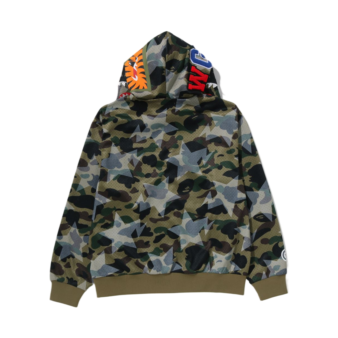 베이프 스타 오버 프린트 퍼스트 카모 메쉬 샤크 크롭 핏 풀 집 후드 그린(BAPE Sta Over Print 1st Camo Mesh Shark Cropped Fit Full Zip Hoodie Green) - 3