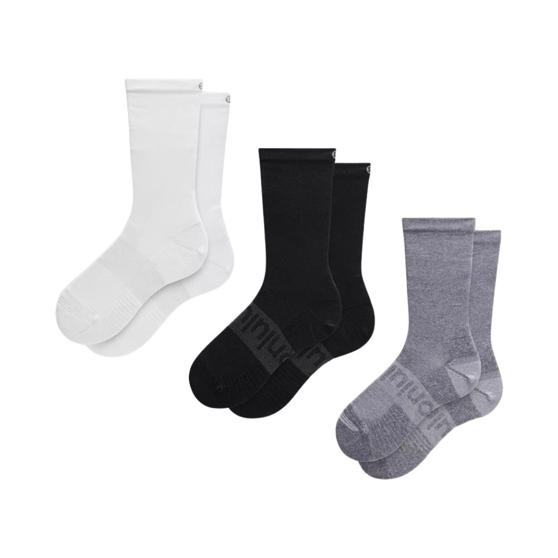 룰루레몬 파워 스트라이드 크루 삭스 화이트 헤더 그레이 블랙 (3개입)(Lululemon Power Stride Crew Sock White Heather Grey Black (3 Pack))