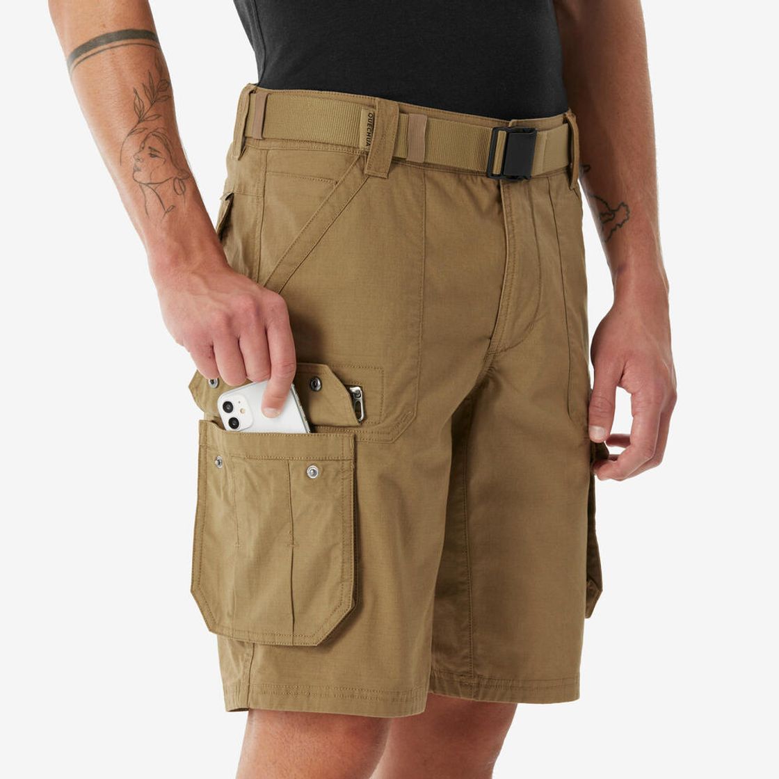 데카트론 남성 하이킹 카고 버뮤다 반바지 NH500 브론즈 브라운(DECATHLON Men's Hiking Cargo Bermuda Shorts NH500 Bronze Brown) - 6