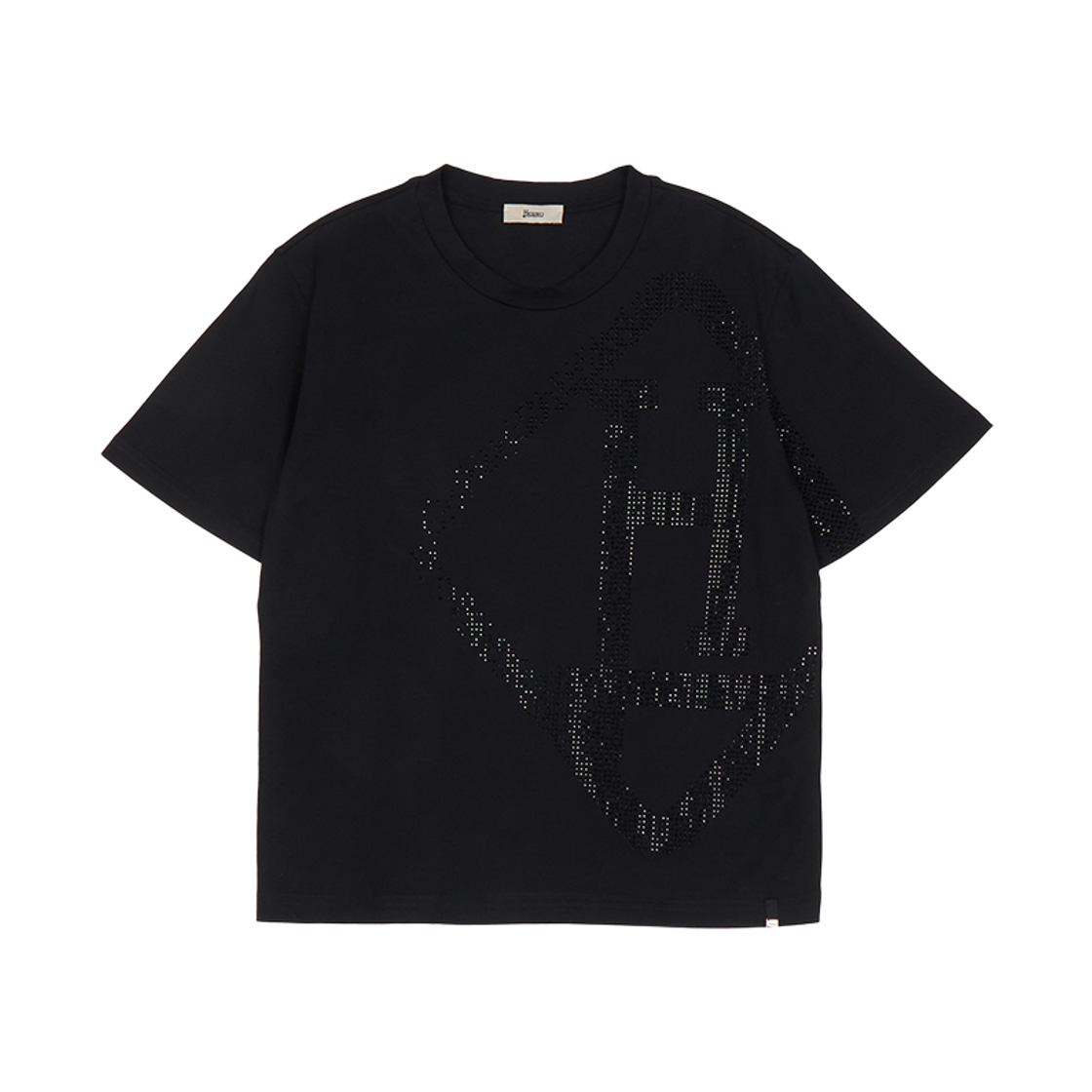 (W) 에르노 실버 라인스톤 메탈 로고 티셔츠 블랙((W) Herno Silver Rhinestone Metal Logo T-Shirt Black) - 1