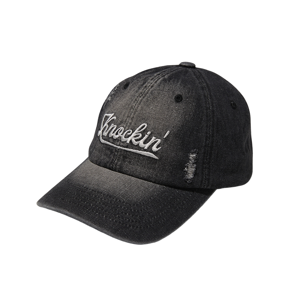 오가프 데미지 데님 노킨 로고 비비 캡 블랙(Ogarp Dameged Denim Knockin Logo B.B Cap Black)