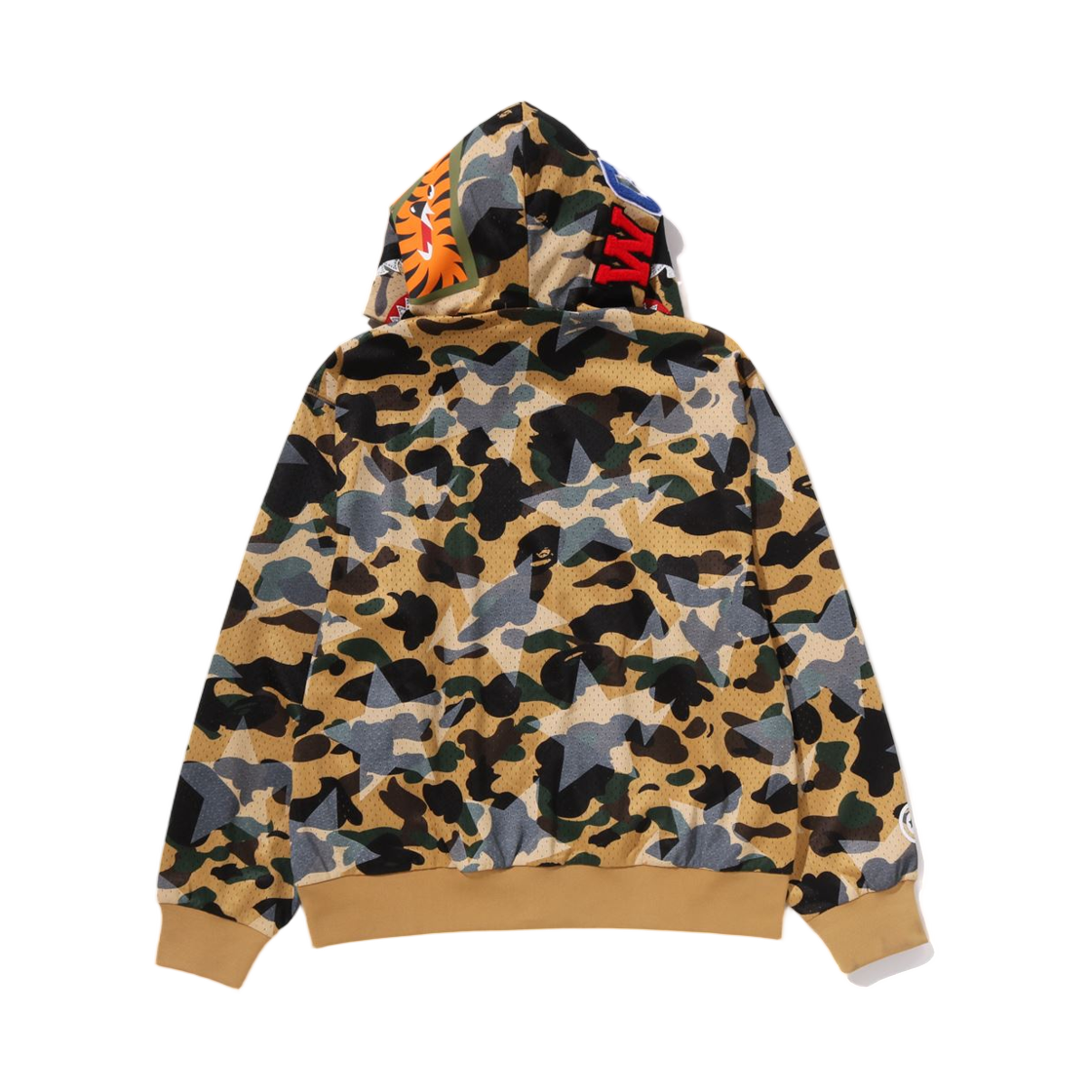 베이프 스타 오버 프린트 퍼스트 카모 메쉬 샤크 크롭 핏 풀 집 후드 옐로우(BAPE Sta Over Print 1st Camo Mesh Shark Cropped Fit Full Zip Hoodie Yellow) - 3