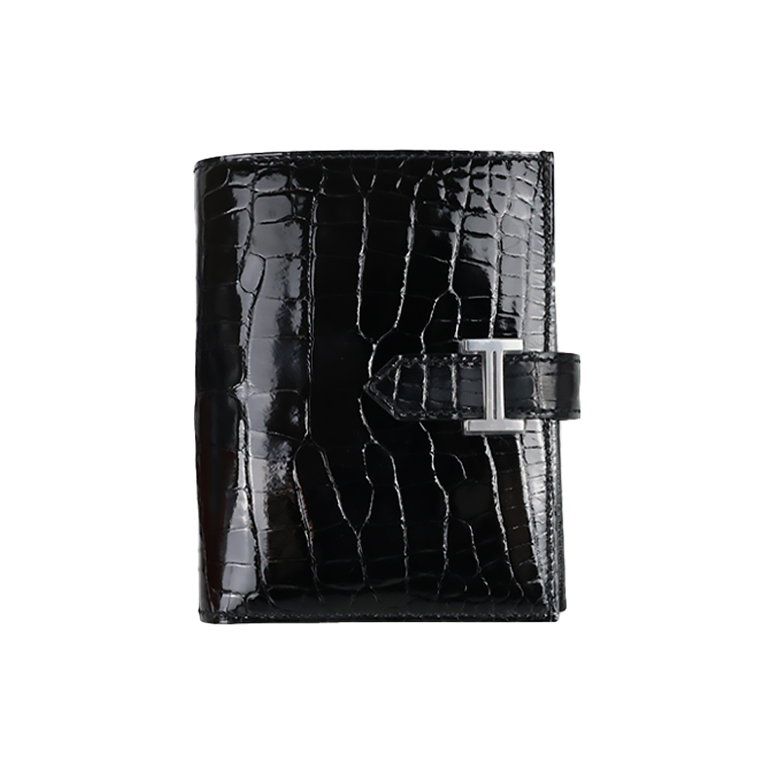 ITDV4KOA3JNE Hermes Bearn Noir Crocodile Wallet with Silver Hardware H047305CK89