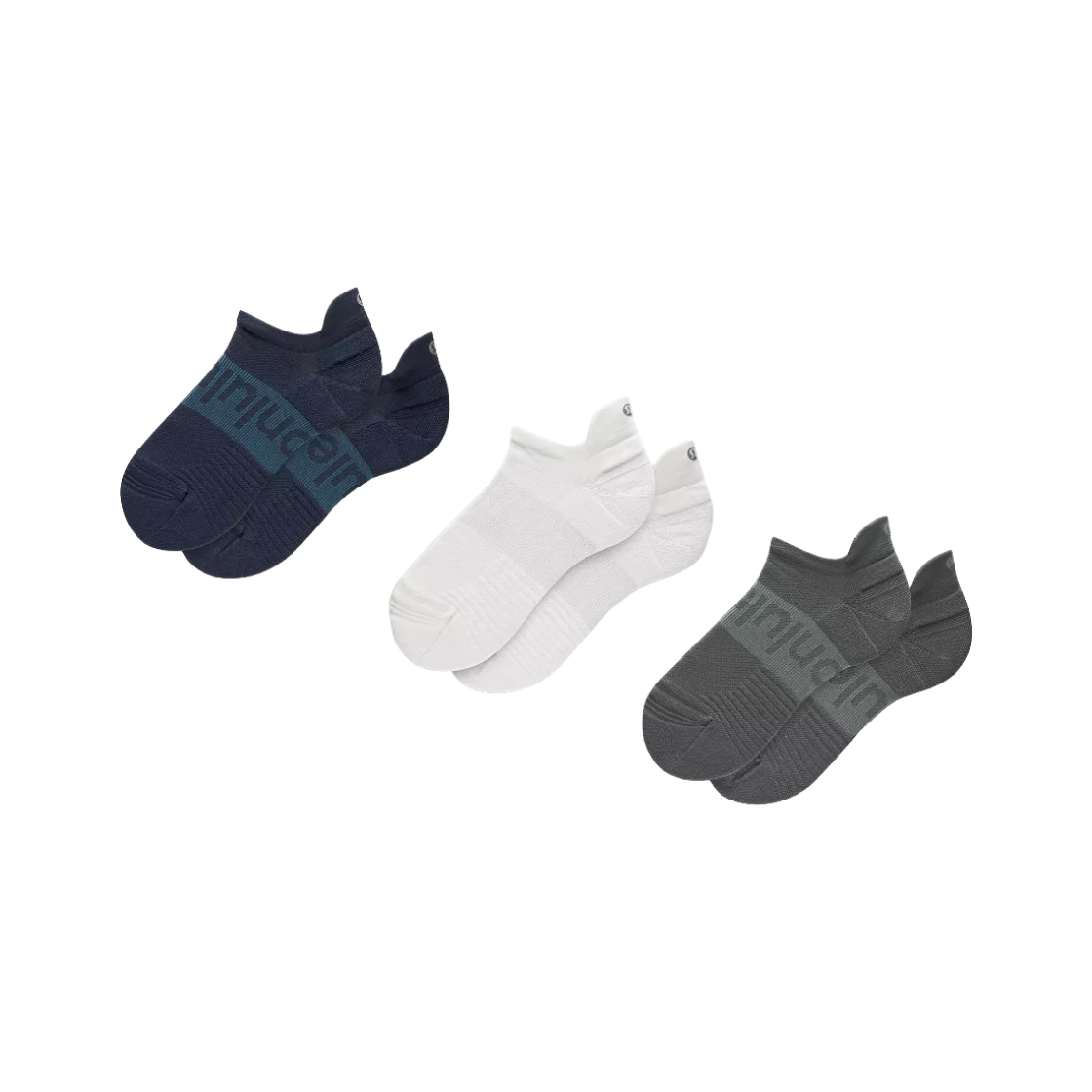 (W) 룰루레몬 파워 스트라이드 탭 삭스 3팩 클럽 블루 화이트 오닉스 그레이((W) Lululemon Power Stride Tab Sock 3-Pack Club Blue White Onyx Grey)