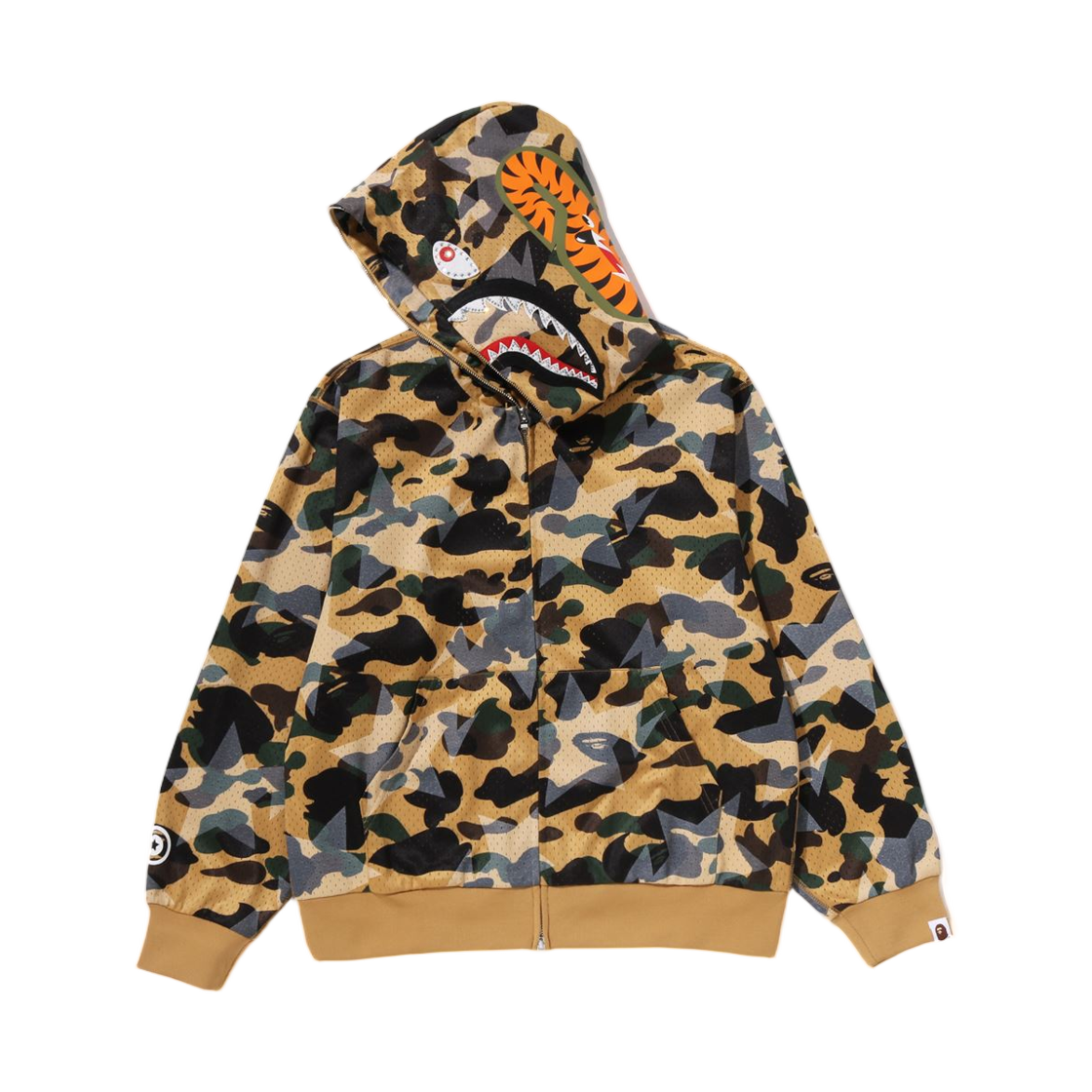 베이프 스타 오버 프린트 퍼스트 카모 메쉬 샤크 크롭 핏 풀 집 후드 옐로우(BAPE Sta Over Print 1st Camo Mesh Shark Cropped Fit Full Zip Hoodie Yellow) - 2