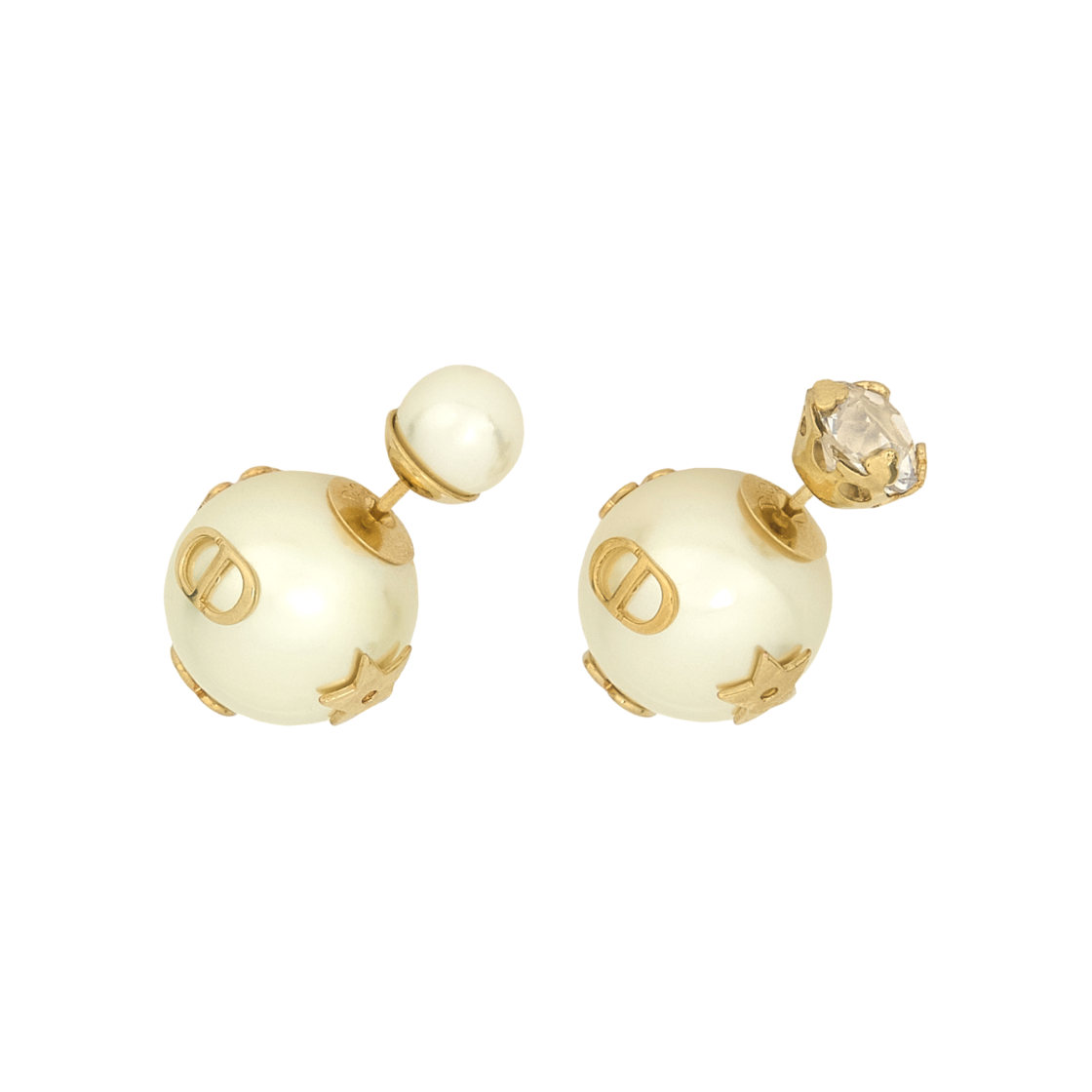 (W) 디올 트리발 이어링 골드 피니쉬 메탈 화이트 레진 펄 A 실버 톤 크리스탈((W) Dior Tribales Earrings Gold Finish Metal White Resin Pearls a Silver Tone Crystal) - 1