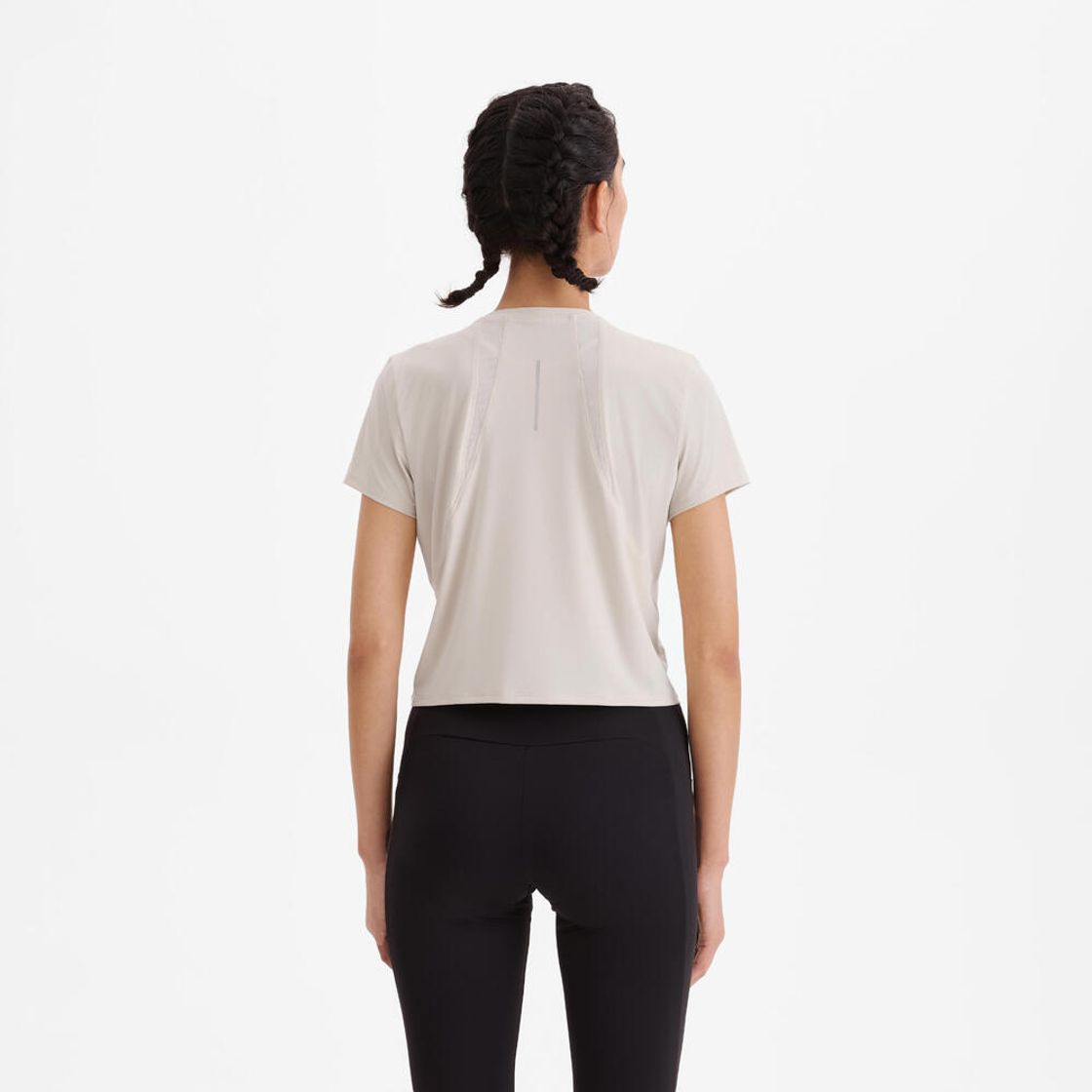 데카트론 여성 러닝 크롭 반팔 티 런 드라이 500 린넨 베이지(DECATHLON Women's Running Crop Short-Sleeved T-Shirt Run Dry 500 Linen Beige) - 2
