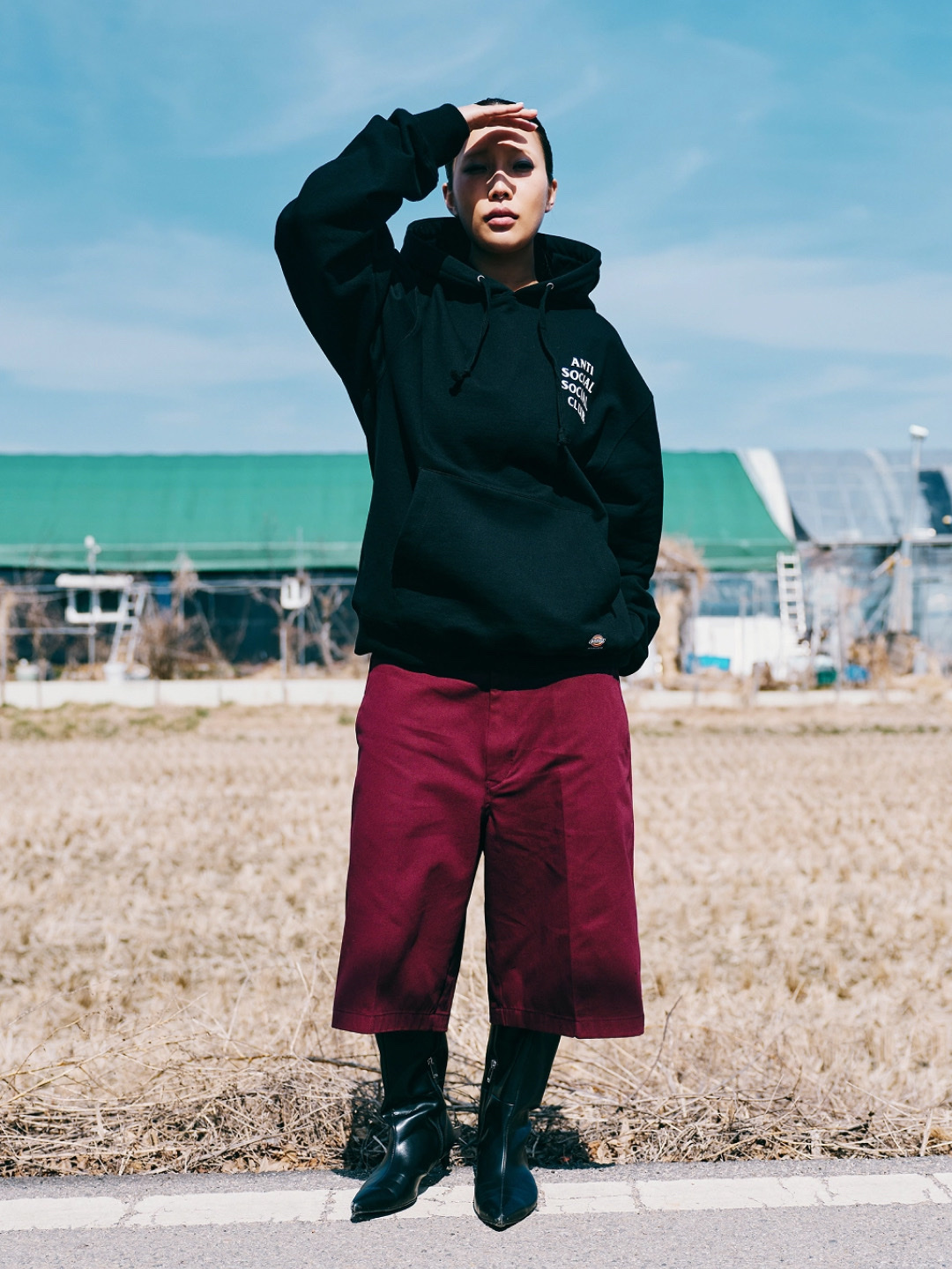 Anti Social Social Club x Dickies Logo Hoodie Heather Gray, Anti Social Social Club x Dickies Logo Hoodie Black μ°©μ© μ€νμΌ - 2
