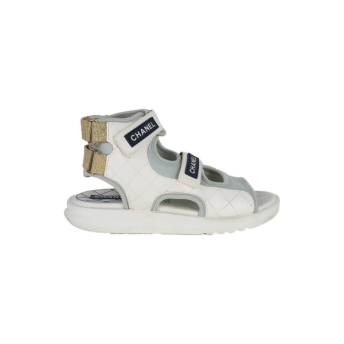 ITUBCM2WWLOO Chanel 21P Velcro Sandals in White Gold