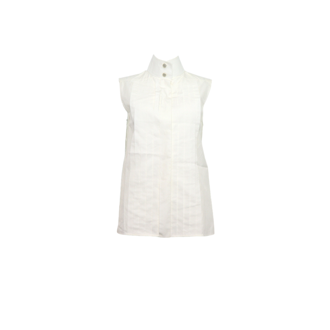 샤넬 P62680 화이트 코튼 스티치 민소매 여성 블라우스 셔츠aa61939(Chanel P62680 White Cotton Stitch Sleeveless Blouse) - 1