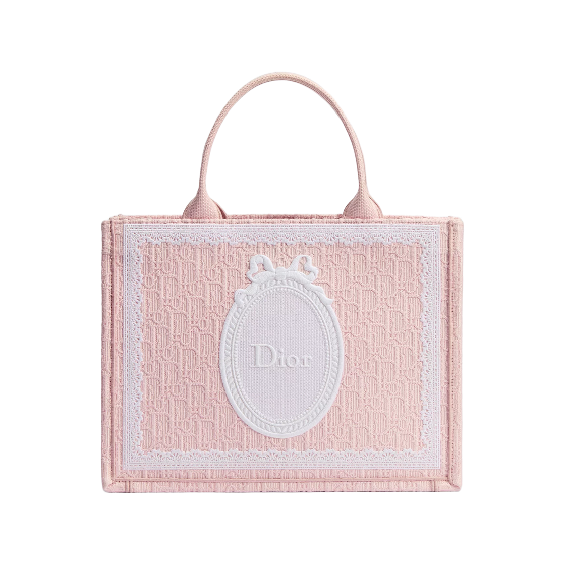 M1354PEHS-M19I Dior Dioramour Medium Book Tote With Strap Dior Oblique Embroidery With Lace And Dior Medaillon Soupir Pink White