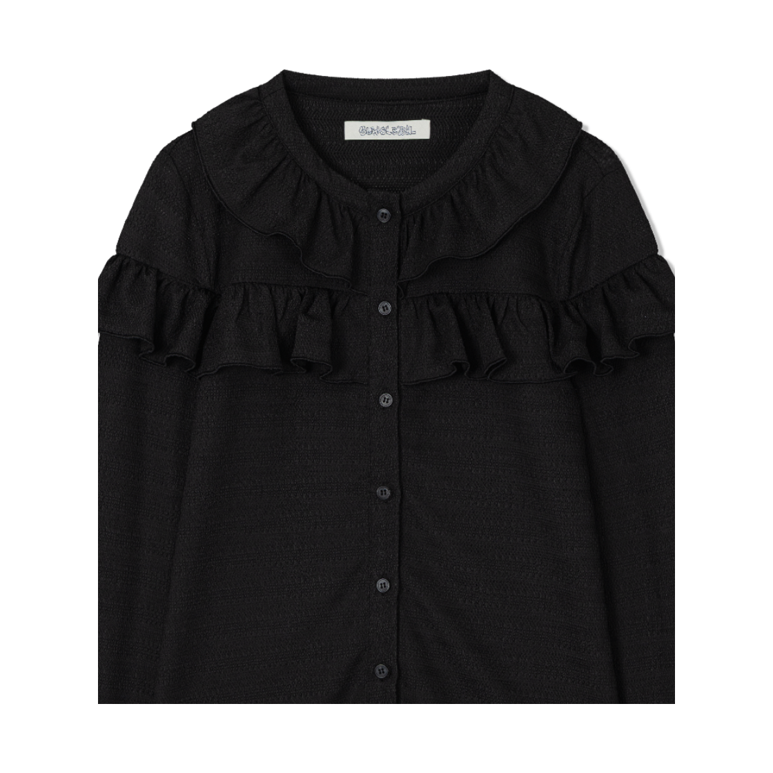 구월십일 헨리넥 프릴 블라우스 블랙(Guwolsibil Henley Neck Frill Blouse Black) - 3
