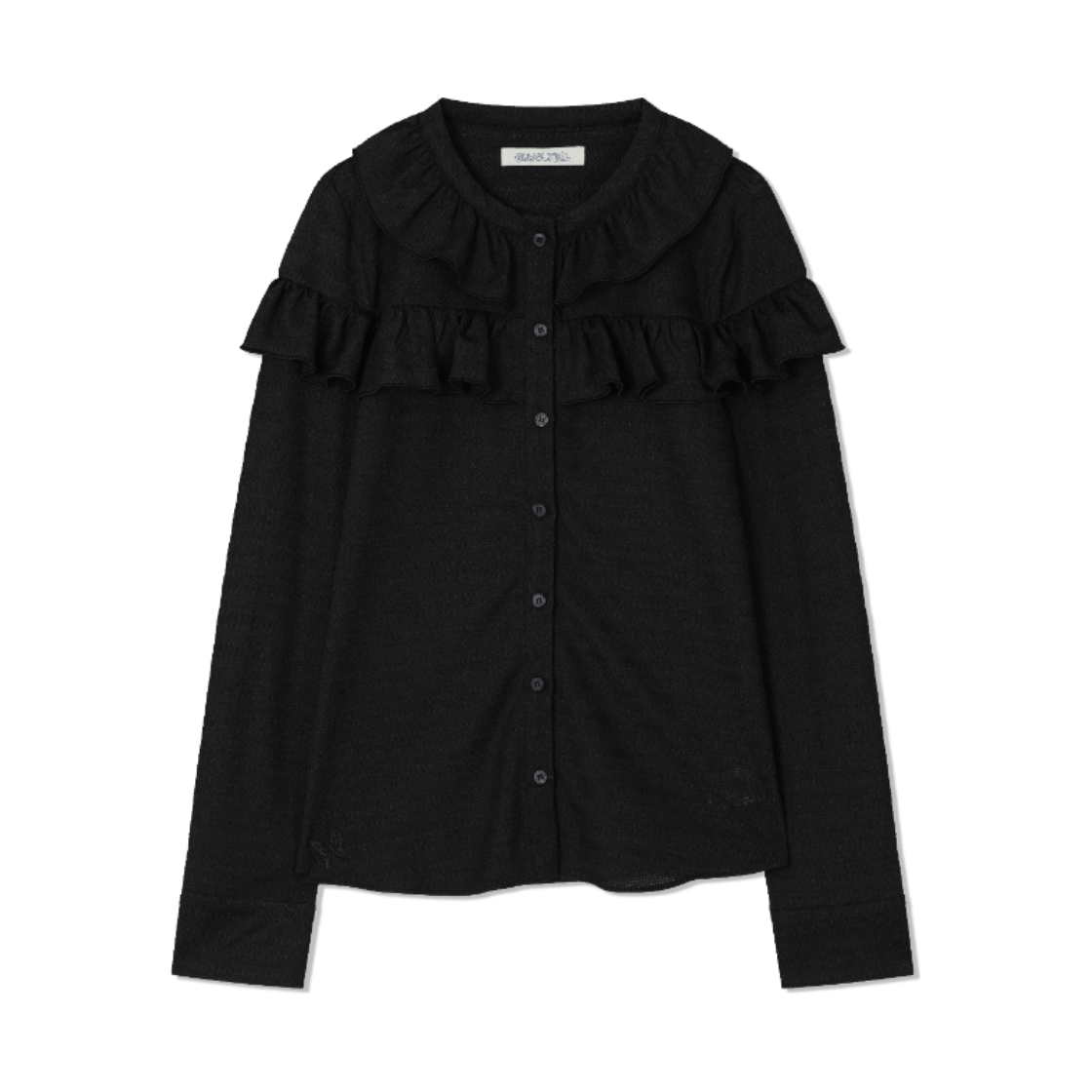 구월십일 헨리넥 프릴 블라우스 블랙(Guwolsibil Henley Neck Frill Blouse Black) - 1