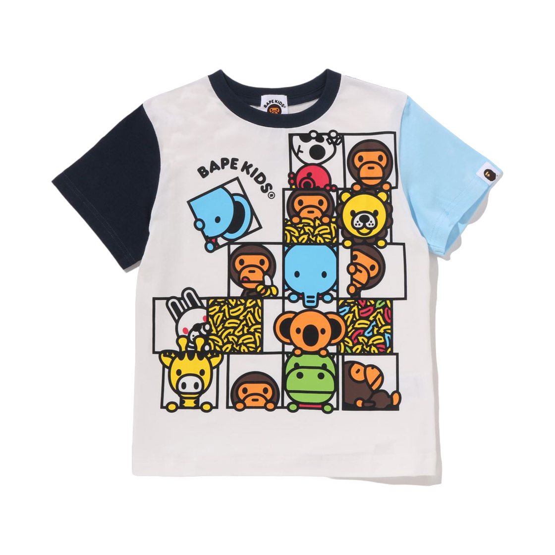 (키즈) 베이프 베이비 마일로 프렌즈 블록 티셔츠 네이비((Kids) BAPE Baby Milo Friends Block T-Shirt Navy)