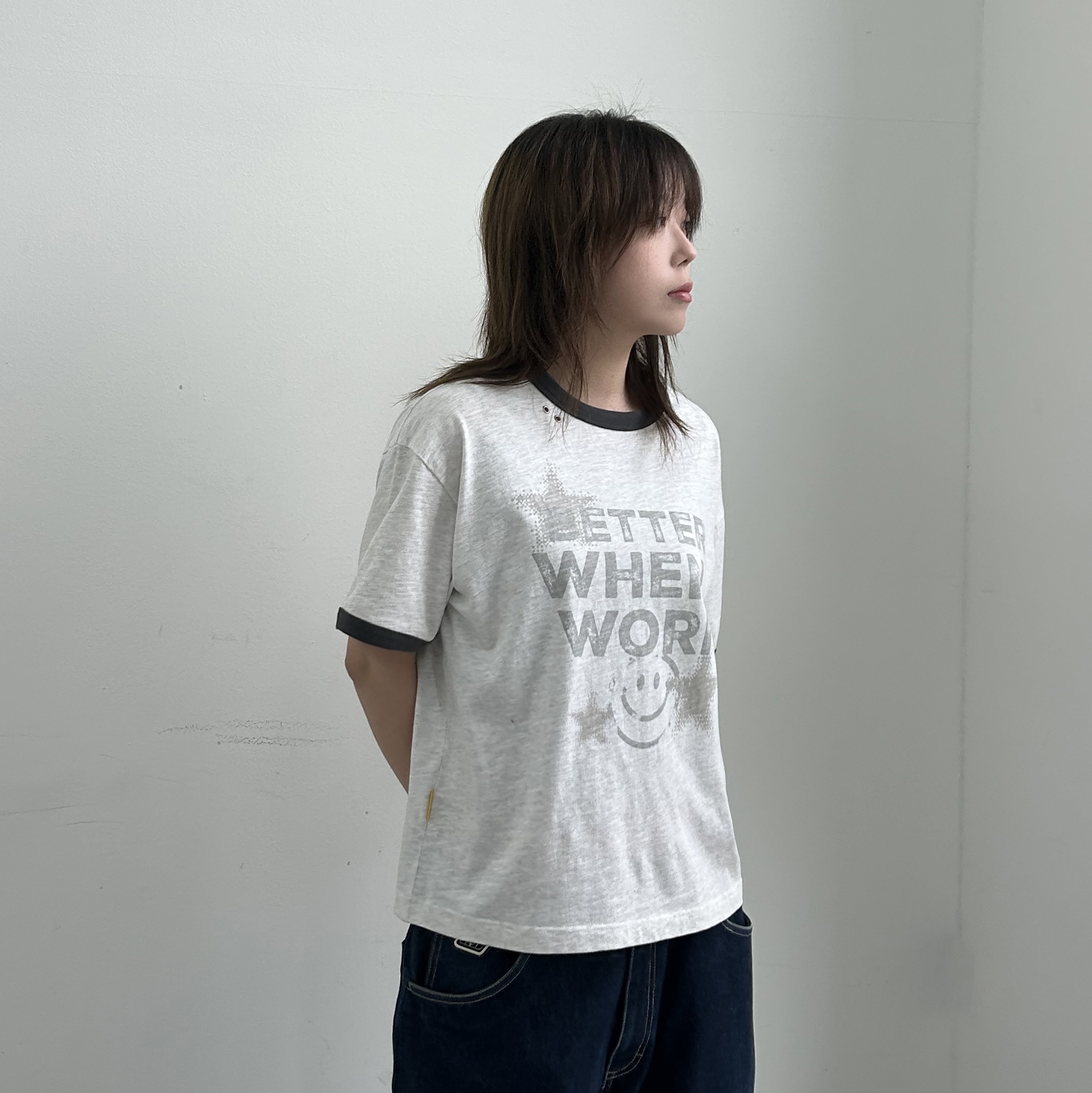 MAINBOOTH Better Smile T-shirt 1% Melange 착용 스타일 - 3
