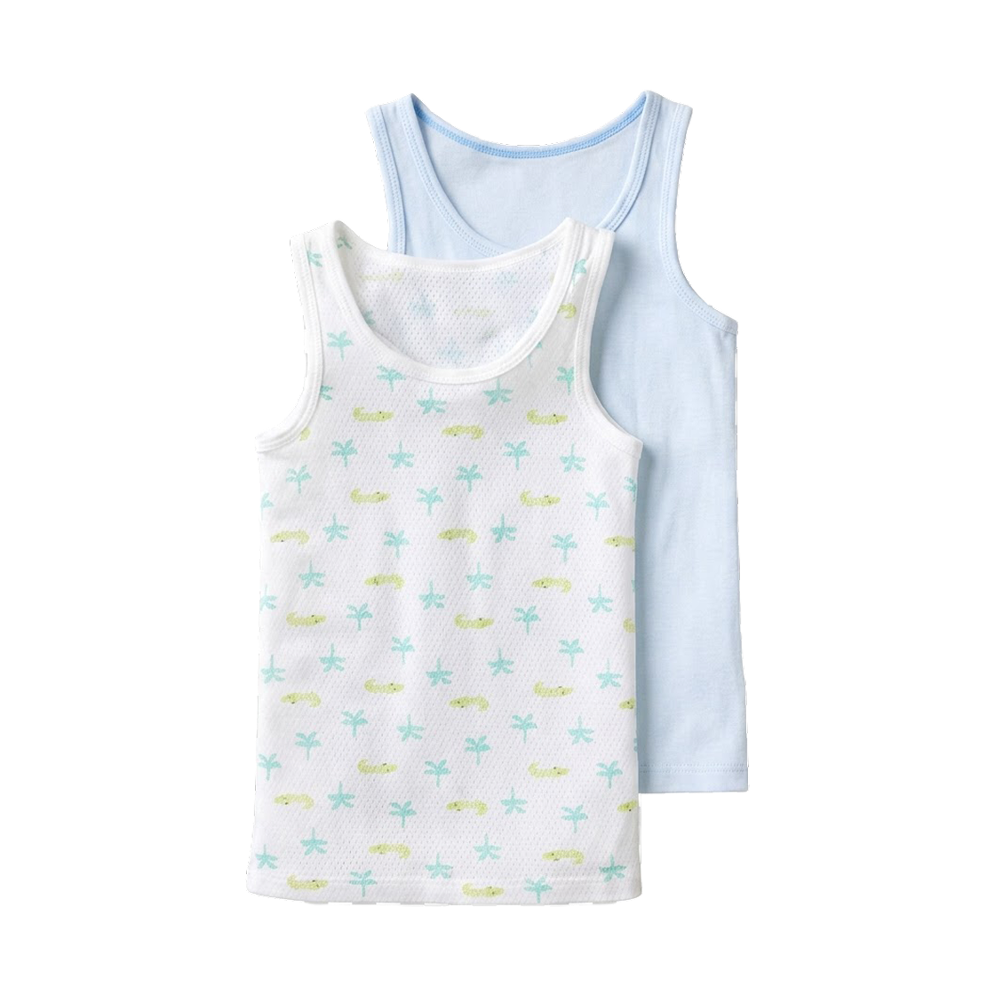 481800-60 (Kids) Uniqlo Printed Cotton Mesh Vest Top Light Blue (2 Pack) - JP