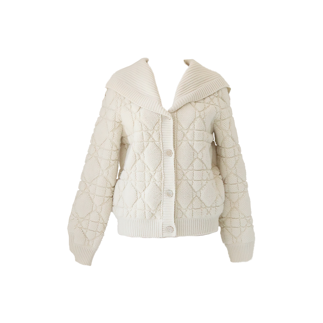 IT8W2QOLGF85 Dior Cannage Cardigan in Ecru, Size 38