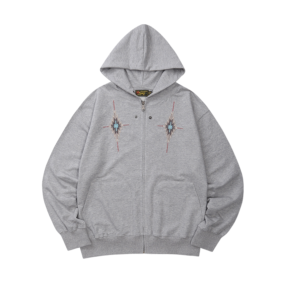 오가프 나바호 엠브로이드 집업 후디 멜란지그레이(Ogarp Navaho Embroidery Zip-up Hoodie Melangegray)