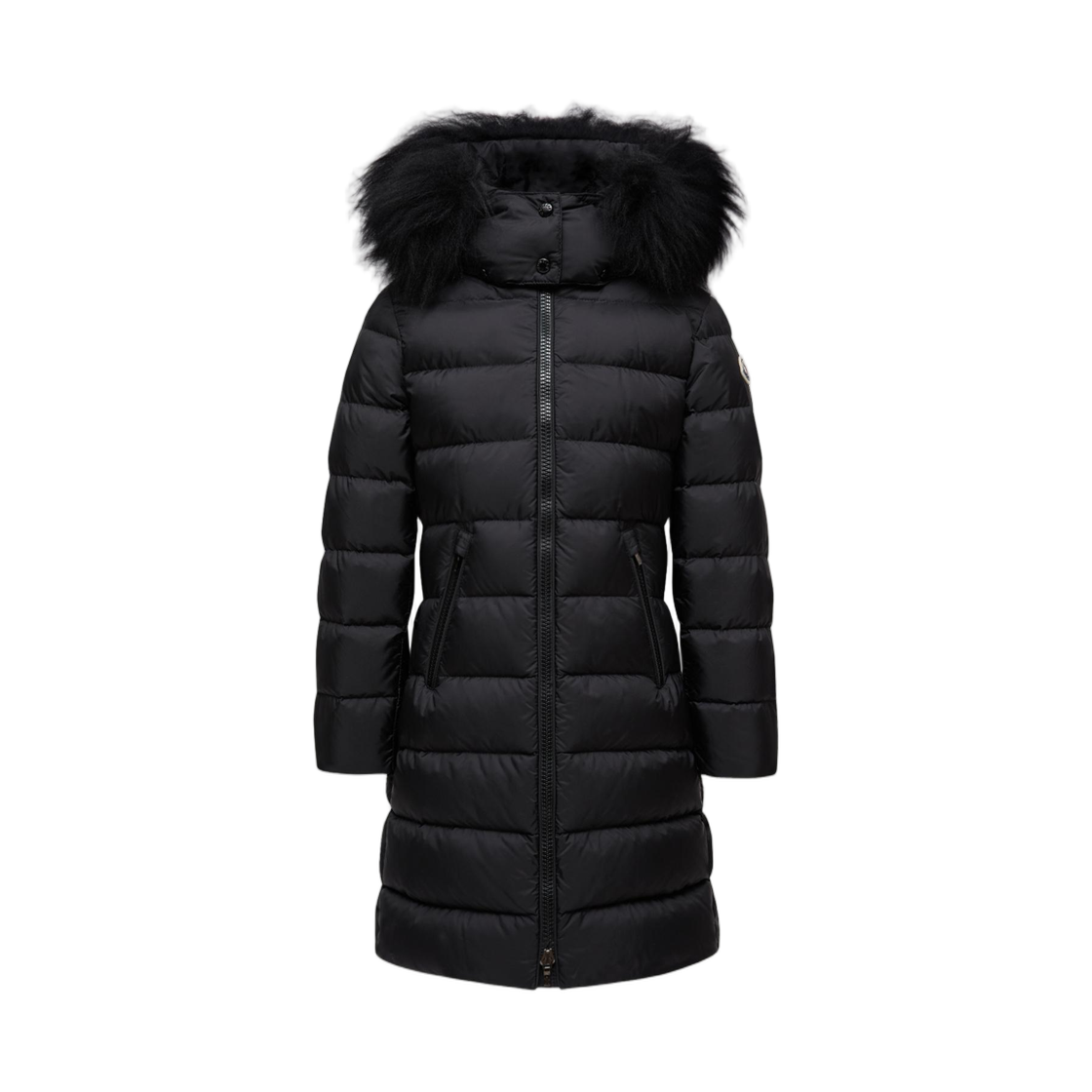 K2-954-1C00009-53A5E-999 (Kids) Moncler Abelle Hooded Shearling Trimmed Down Jacket Black - 25FW