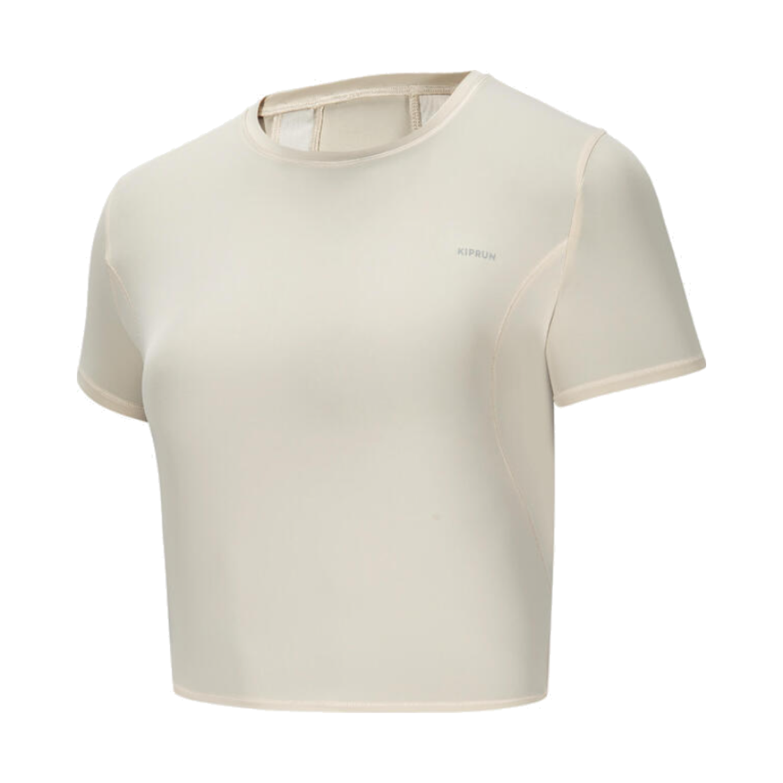 8934477 DECATHLON Women's Running Crop Short-Sleeved T-Shirt Run Dry 500 Linen Beige