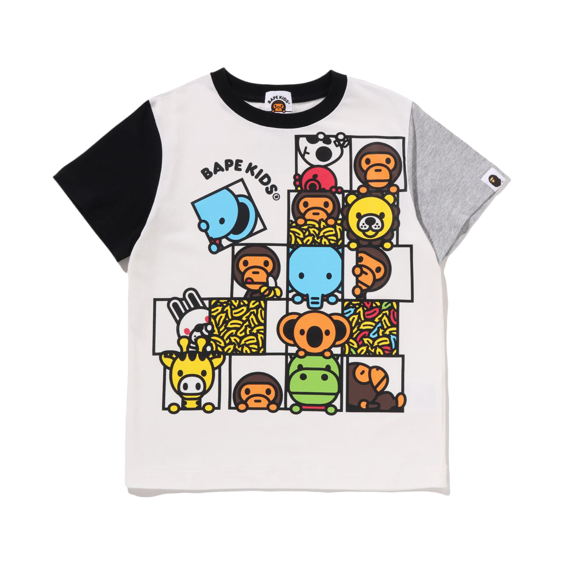 (키즈) 베이프 베이비 마일로 프렌즈 블록 티셔츠 블랙((Kids) BAPE Baby Milo Friends Block T-Shirt Black)