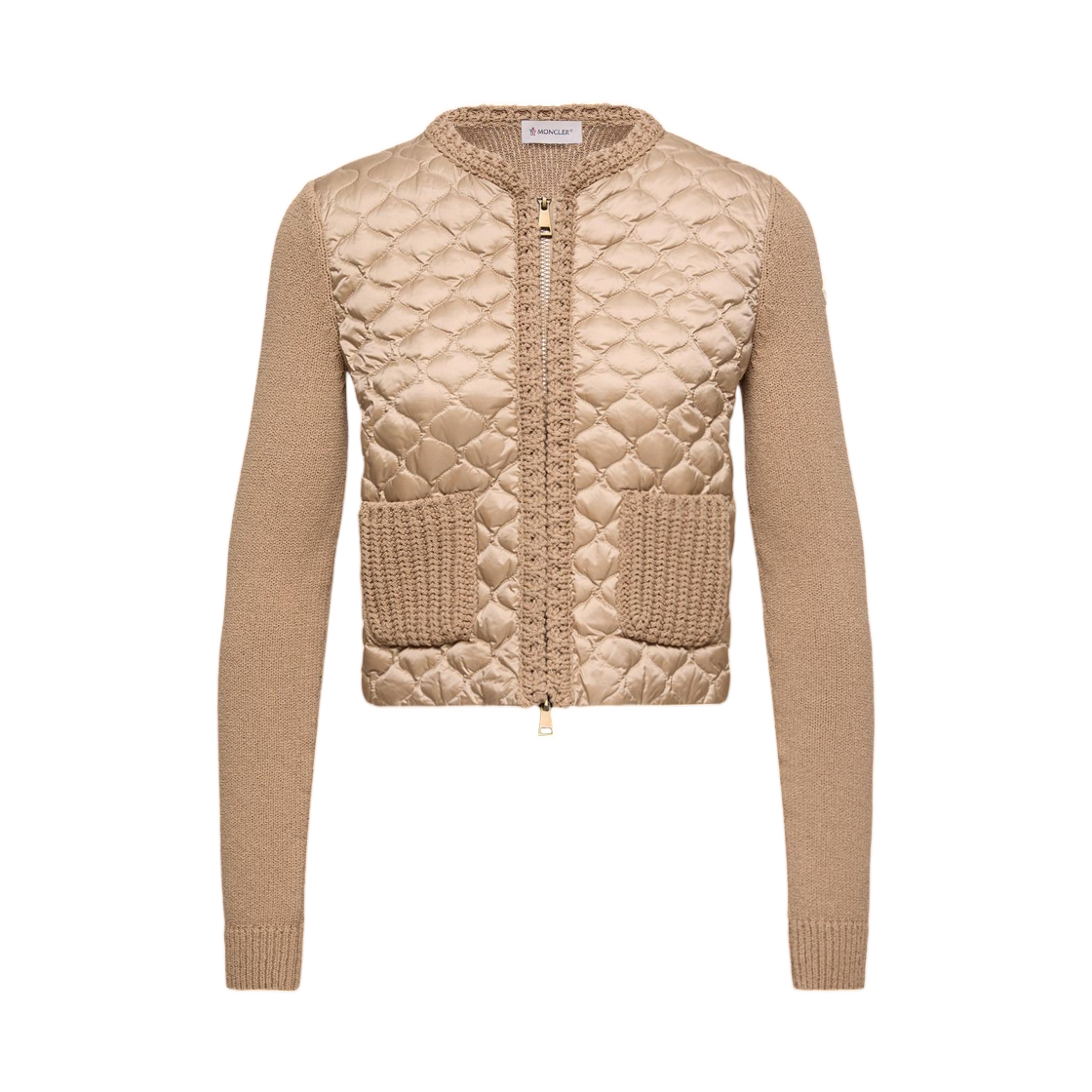 L1-093-9B00036-M5670-22B (W) Moncler Geometric Quilted Padded Zip Up Cardigan Beige - 26SS