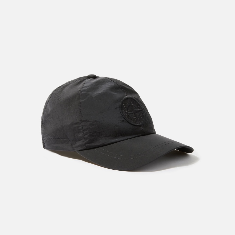 Stone Island 9100011 Nylon Metal in Econyl Baseball Cap with Drawcord Compass Embroidery Black 착용 스타일 - 4