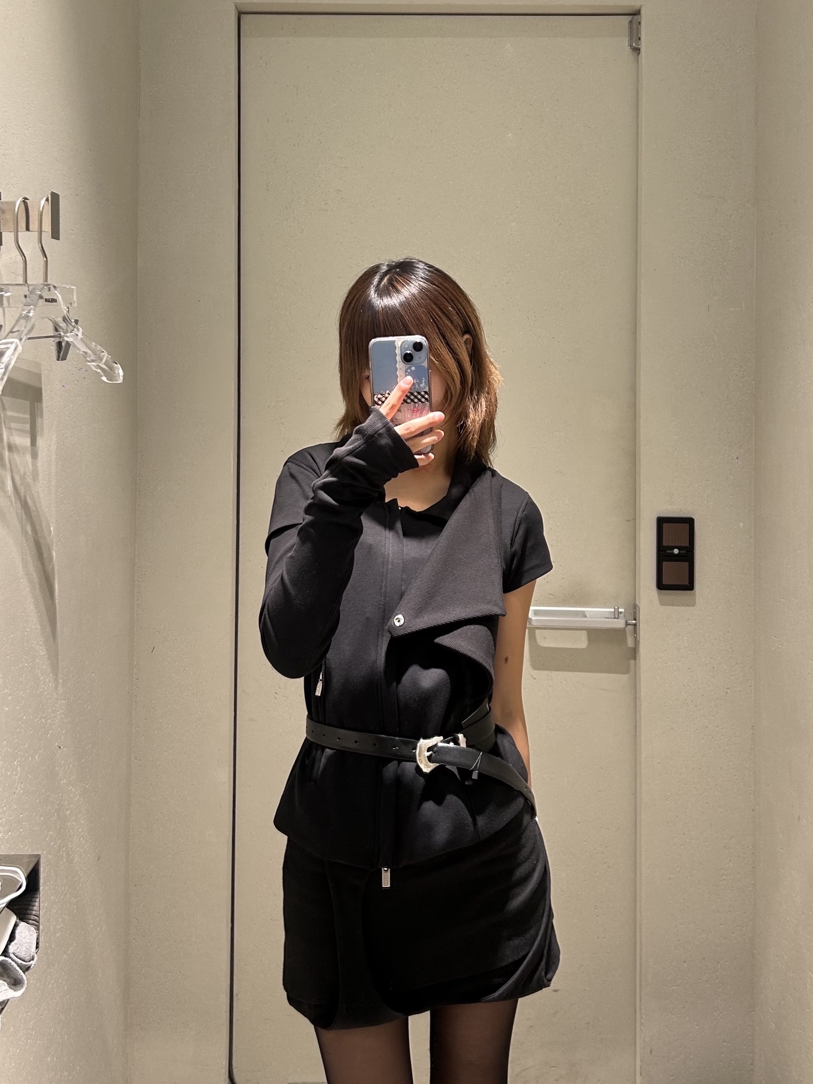 Nache Women 2-Way Slim Cotton Rider Jacket Black - 26SS, Toga Too Metal Buckle Slim Belt Black - 26SS 착용 스타일 - 2