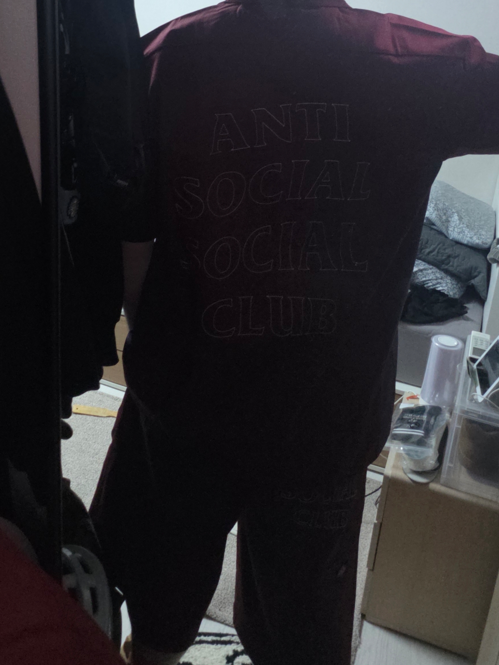 Anti Social Social Club x Dickies Work Shorts Burgundy, Anti Social Social Club x Dickies Work Shirts Burgundy 착용 스타일 - 2