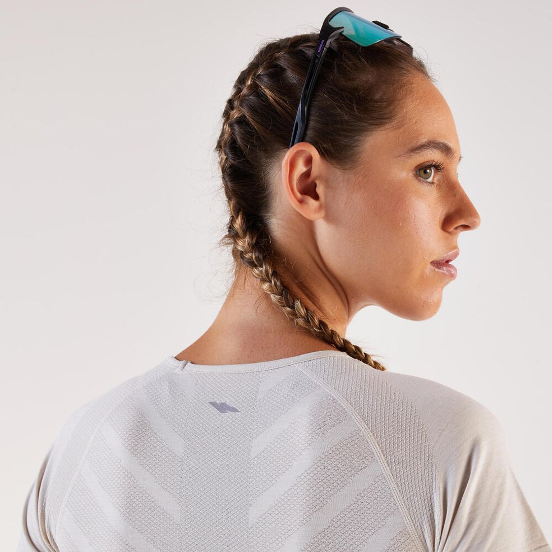 데카트론 여성 러닝 심리스 슬림핏 반팔 티 런 컴포트 500 코튼 화이트(DECATHLON Women's Running Seamless Slim Fit Short-Sleeved T-Shirt Run Comfort 500 Cotton White) - 5