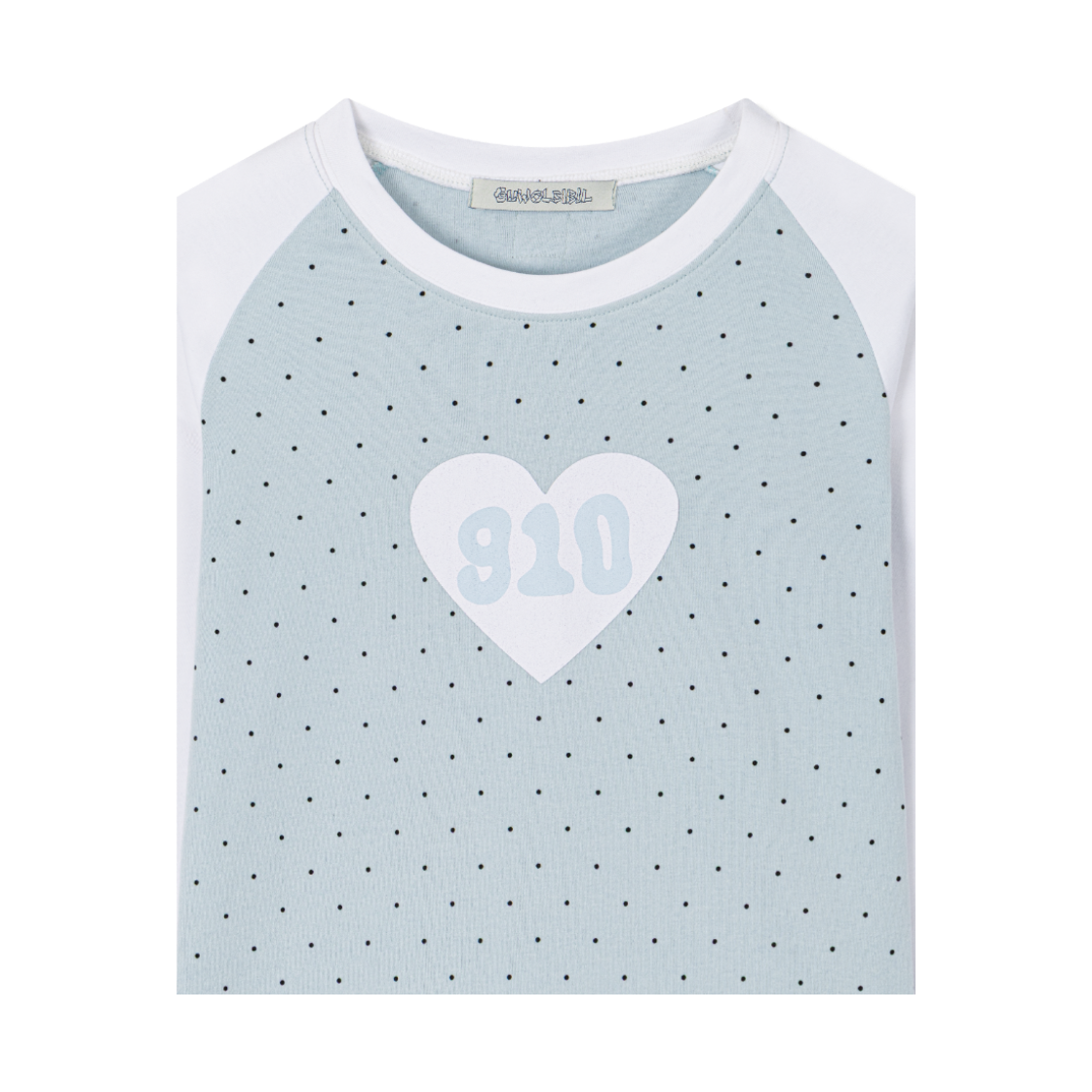 구월십일 도트 라그랑 하트 티셔츠 화이트 블루(Guwolsibil Dot Raglan Heart Top White Blue) - 3