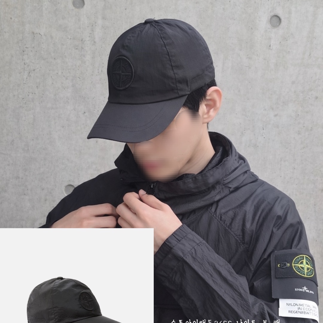 Stone Island 9100011 Nylon Metal in Econyl Baseball Cap with Drawcord Compass Embroidery Black 착용 스타일 - 2